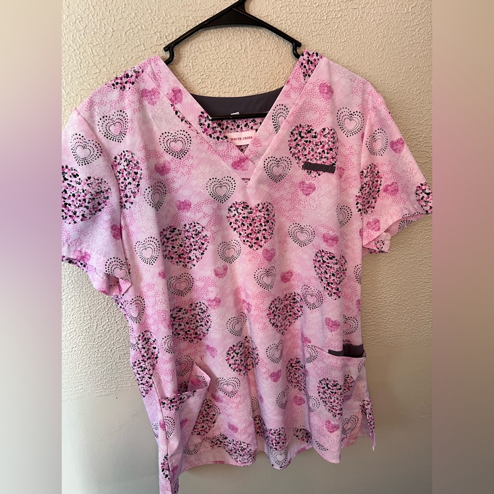 Pink Heart Pattern Scrub Top